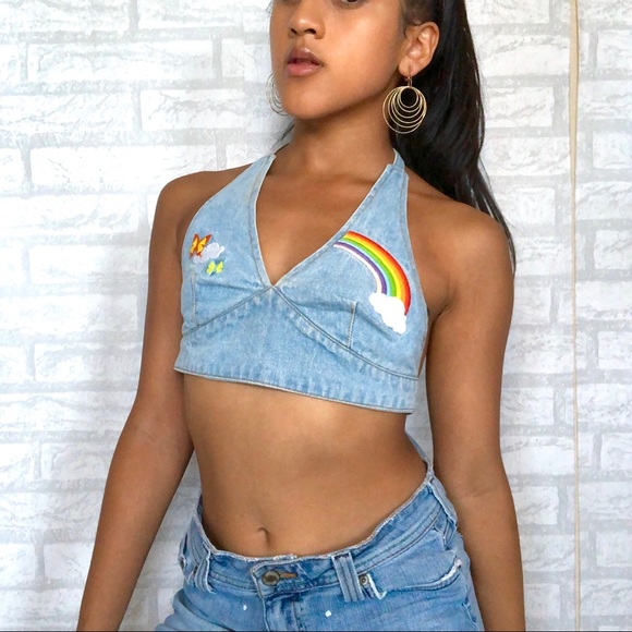 denim bralette crop top